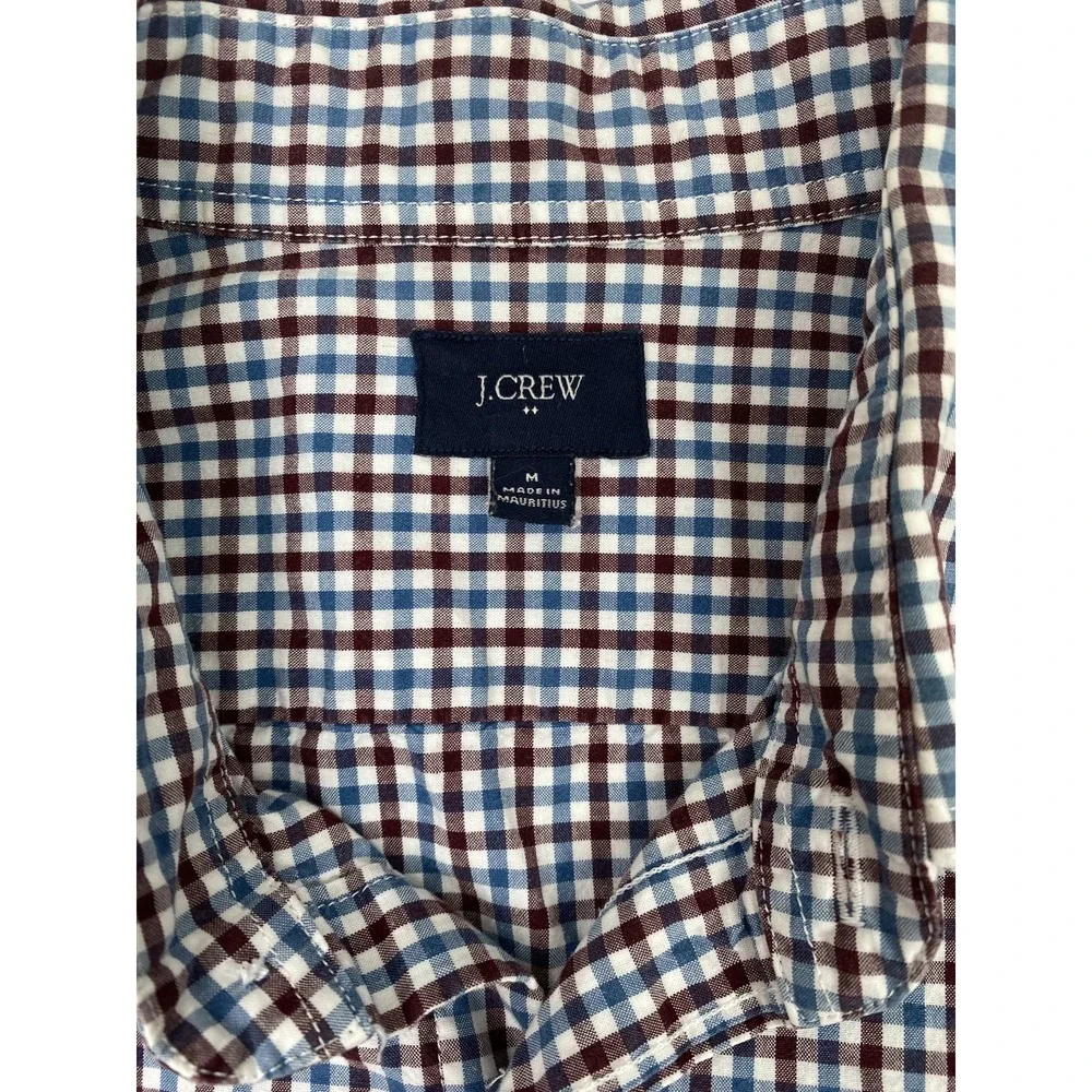 J Crew Mens Medium Blue Brown Check Button Up Long Sleeve Cotton Shirt 31872